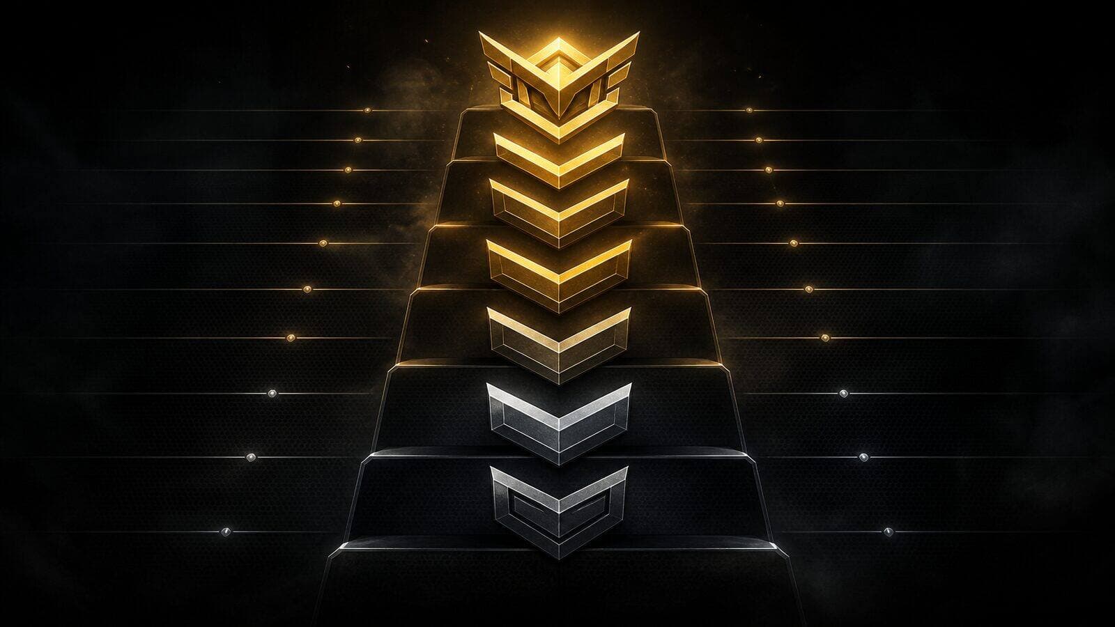 Abstract gold and silver rank ladder on black
